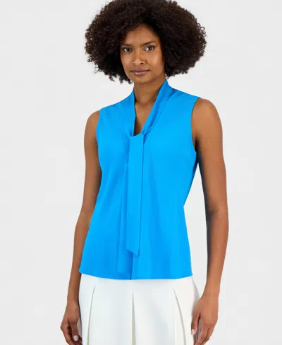 Kasper Women's Sleeveless Tie-neck Top In Blue