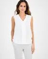 Kasper V-neck Sleeveless Crepe Top In Lily White