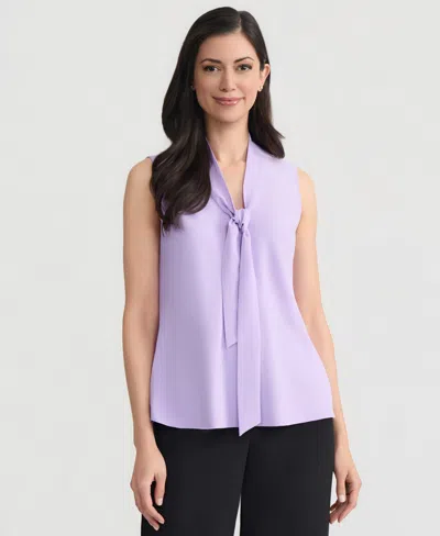 Kasper Women's Solid Sleeveless Tie-neck Blouse In Purple