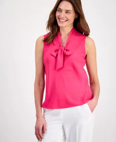 Kasper Women's Solid Sleeveless Tie-neck Blouse, Regular & Petite In Pink