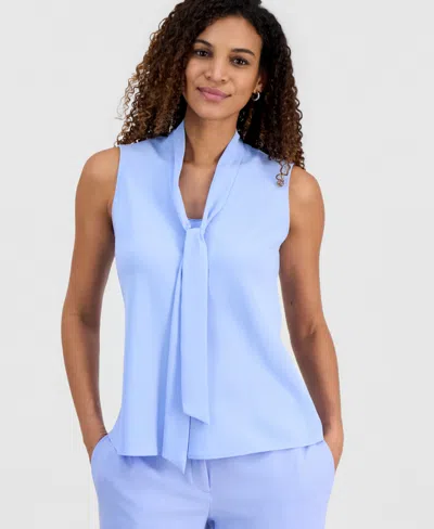 Kasper Women's Solid Sleeveless Tie-neck Blouse, Regular & Petite In Blue