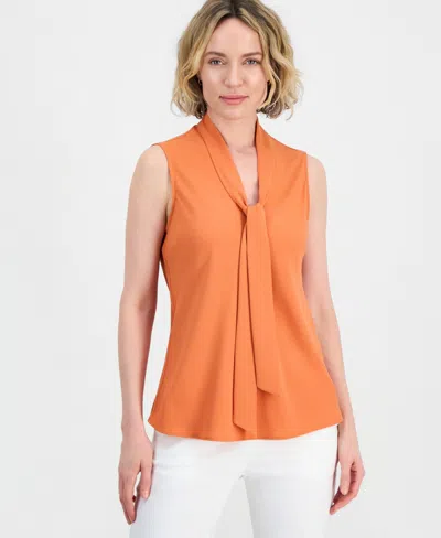 Kasper Women's Solid Sleeveless Tie-neck Blouse, Regular & Petite In Orange