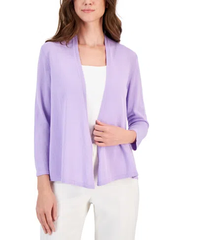 Kasper Women's Solid Soft-edge A-line Cardigan Sweater