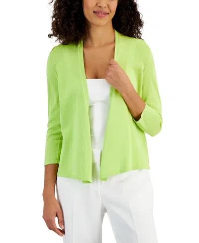 Kasper Women's Solid Soft-edge A-line Cardigan Sweater In Kiwi