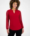 Kasper Women's Split-neck Long-dot-sleeve Blouse In Red
