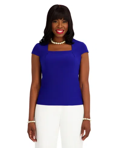Kasper Women's Square Neck Short-sleeve Top In Blue