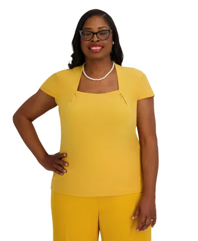 Kasper Women's Square Neck Short-sleeve Top In Yellow