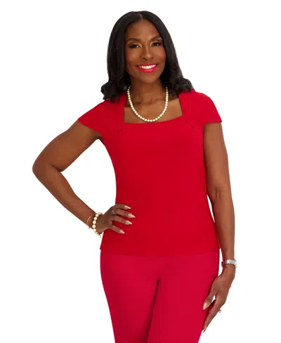 Kasper Women's Square Neck Short-sleeve Top In Red