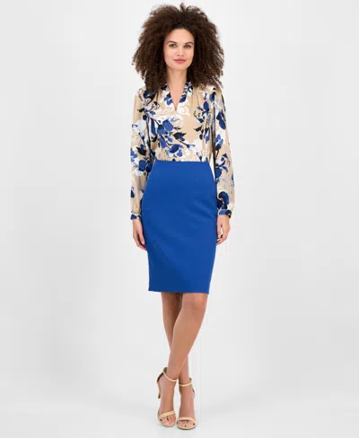 Kasper Women's Stretch-crepe Knee-length Pencil Skirt In Blue