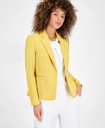 Kasper Women's Stretch Crepe One-button Zip-pocket Jacket In Butterscotch