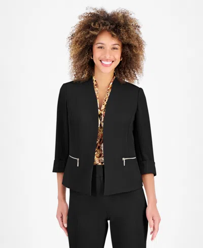Kasper Women's Stretch-crepe Open-collar Blazer In Black