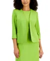 Kasper Womens Collarless Jacket Stretch Crepe Sheath Dress In Kiwi