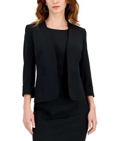 Kasper Women's Stretch Crepe Open-front Roll-sleeve Jacket, Regular & Petite