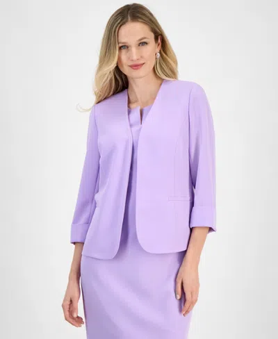 Kasper Women's Stretch Crepe Open-front Roll-sleeve Jacket, Regular & Petite In Lavender Mist