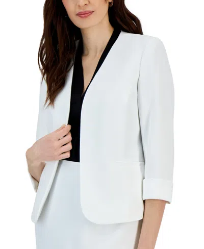Kasper Women's Stretch Crepe Open-front Roll-sleeve Jacket, Regular & Petite In Vanilla Ice