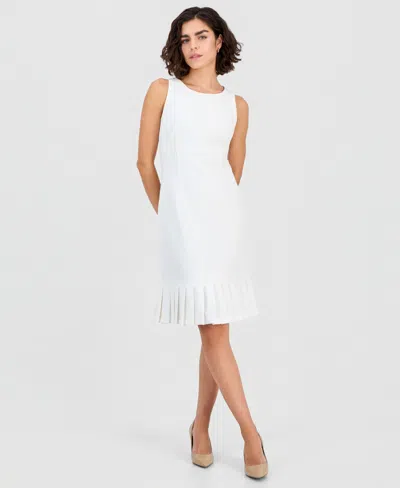 Kasper Women's Stretch-crepe Pleat-hem Sheath Dress, Regular & Petite In White