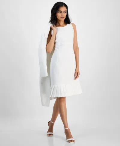 Kasper Women's Stretch-crepe Pleated-hem Sheath Dress, Regular & Petite Sizes In Lily White
