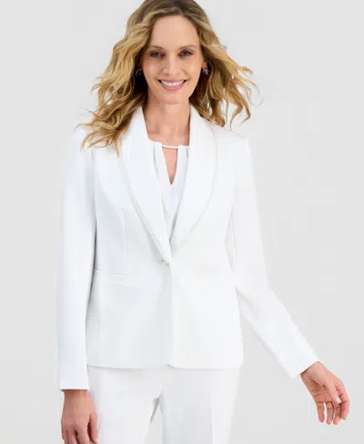 Kasper Women's Stretch Crepe Shawl-collar Pearl-trim Jacket In White
