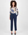Kasper Women's Stretch Crepe Slim Leg Pant, Regular & Petite Sizes In Blue