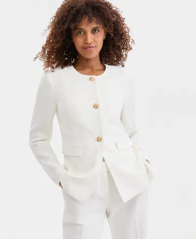 Kasper Women's Stretch Crepe Three-button Seamed-waist Jacket In White
