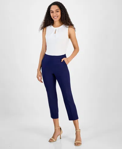 Kasper Women's Stretch Twill Cropped Straight Pull-on Pants In  Navy