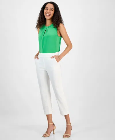 Kasper Women's Stretch Twill Cropped Straight Pull-on Pants In Lily White