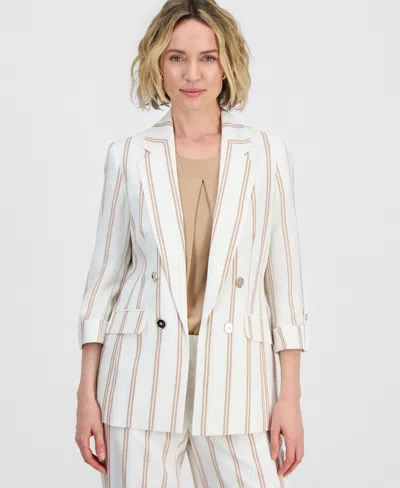 Kasper Women's Striped 3/4-sleeve Double-breasted Blazer In White