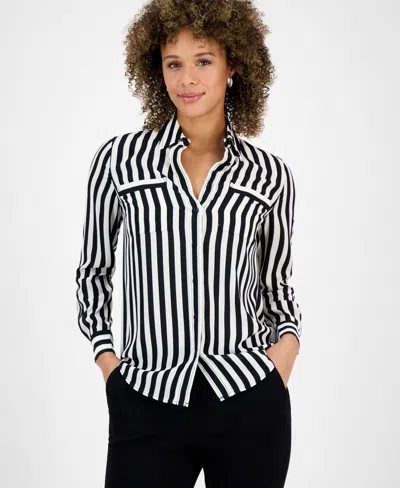 KASPER WOMEN'S STRIPED BUTTON-FRONT SHIRT