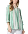 Kasper Women's Striped Split-neck 3/4-sleeve Top In Green