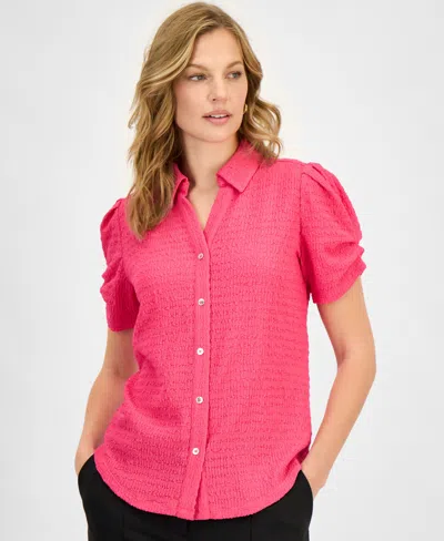 Kasper Women's Textured Collared Button-front Blouse In Pink