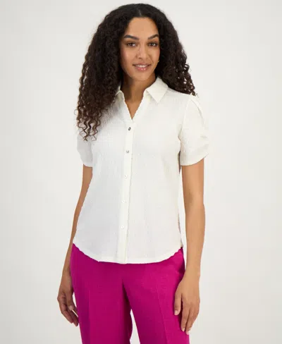 Kasper Women's Textured Collared Button-front Blouse In White