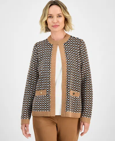 Kasper Women's Textured Contrast-trim Cardigan, Regular & Petite In Multi