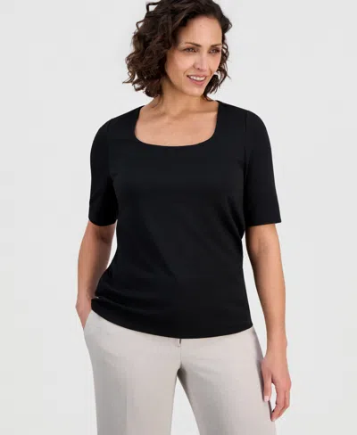 Kasper Women's Textured Elbow-sleeve Top In Black