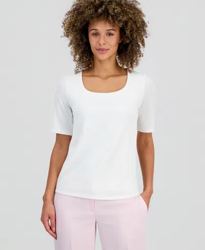 Kasper Women's Textured Elbow-sleeve Top In White