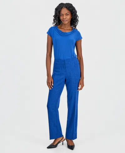 Kasper Women's Textured High-rise Straight Leg Trousers, Regular & Petite In Blue