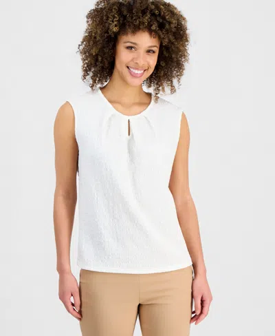Kasper Women's Textured Knit Keyhole Top In White