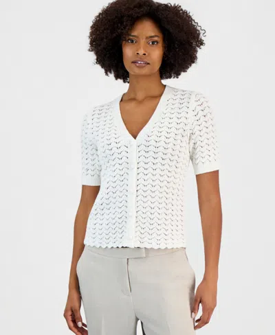 Kasper Women's Textured Stitch Short-sleeve Cardigan In White