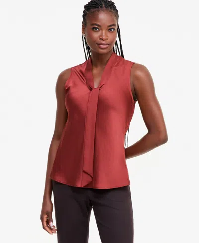Kasper Women's Tie Front Sleeveless Blouse In Sepia Spice