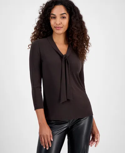 Kasper Women's Tie-neck 3/4-sleeve Top In Brown