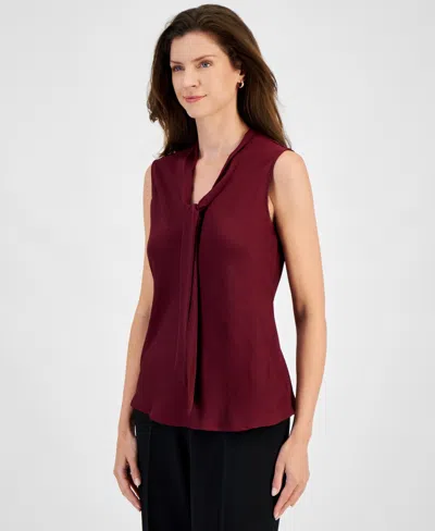 Kasper Women's Tie-neck Sleeveless Top, Regular & Petite In Burgundy