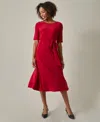 Kasper Women's Tie-waist Short-sleeve Fit & Flare Dress In Fire Red