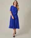 Kasper Women's Tie-waist Short-sleeve Fit & Flare Dress In Royal Signature