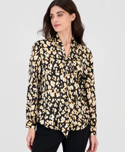 Kasper Women's Tie-neck Long-sleeve Printed Blouse In Red
