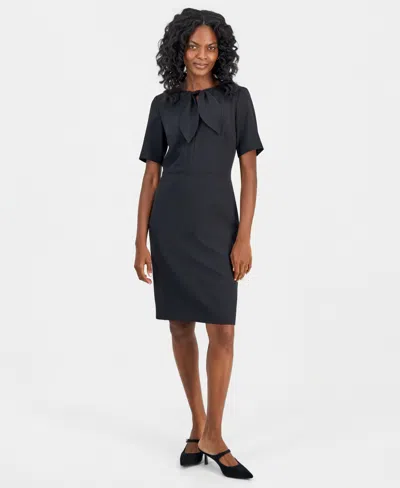 Kasper Women's Tie-neck Short-sleeve Sheath Dress In Black
