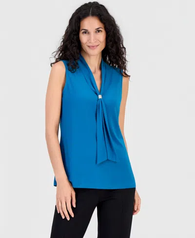 Kasper Women's Tie-neck Sleeveless Blouse In Bottle Teal