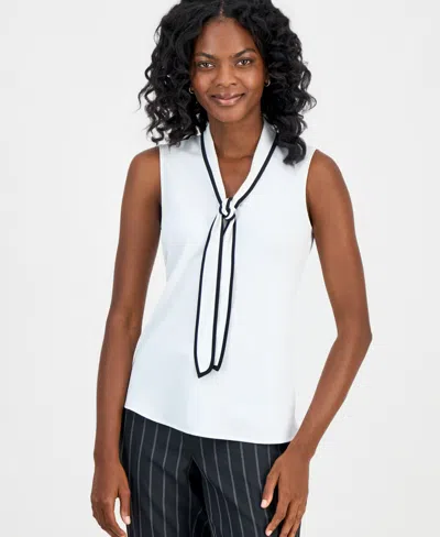 Kasper Women's Tie-neck Sleeveless Blouse In White