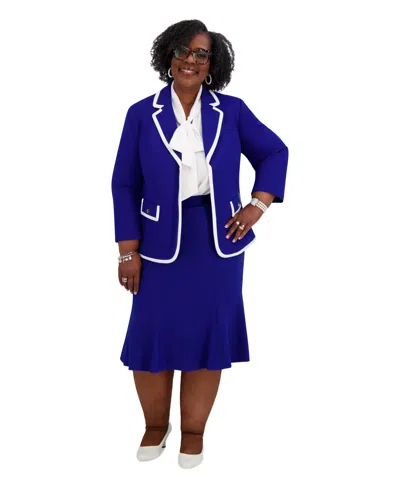 Kasper Women's Tipped Blazer, Regular & Plus Sizes In Royal Signature,white