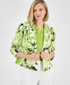 Kasper Fly Away Leaf Print Linen Blend Jacket In Kiwi Multi