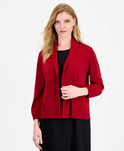 Kasper Women's Turn Back Collar Kissing Frt Shawl Collar Open Front Cardigan In Fire Red
