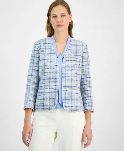 Kasper Women's Tweed 3/4-sleeve Open-front Blazer, Regular & Petite In California Sky Multi